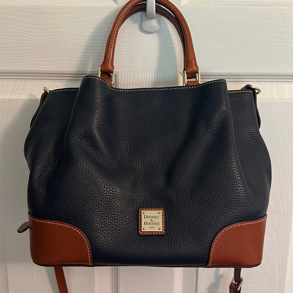 Dooney & Bourke Navy and Brown Leather Satchel